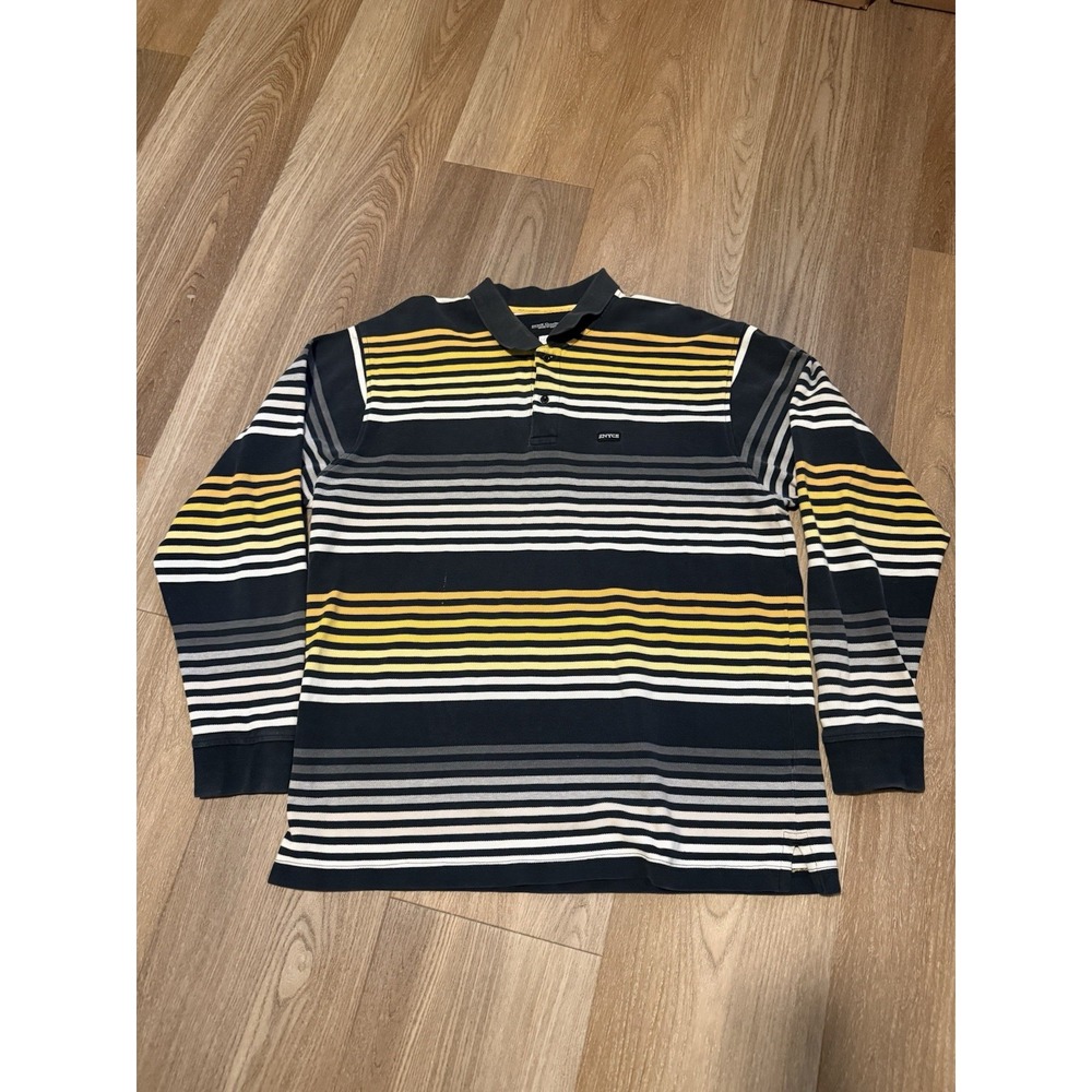 Vintage Enyce Polo Shirt Yellow Striped Long Sleeve  Y2K Hip Hop Mens Size L
